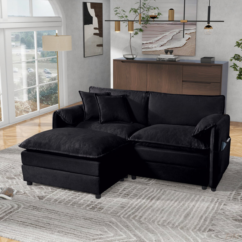 Canapé modulaire rembourré à assise profonde modulaire, Noir, 33.45" H x 75.59" W x 57.48" D