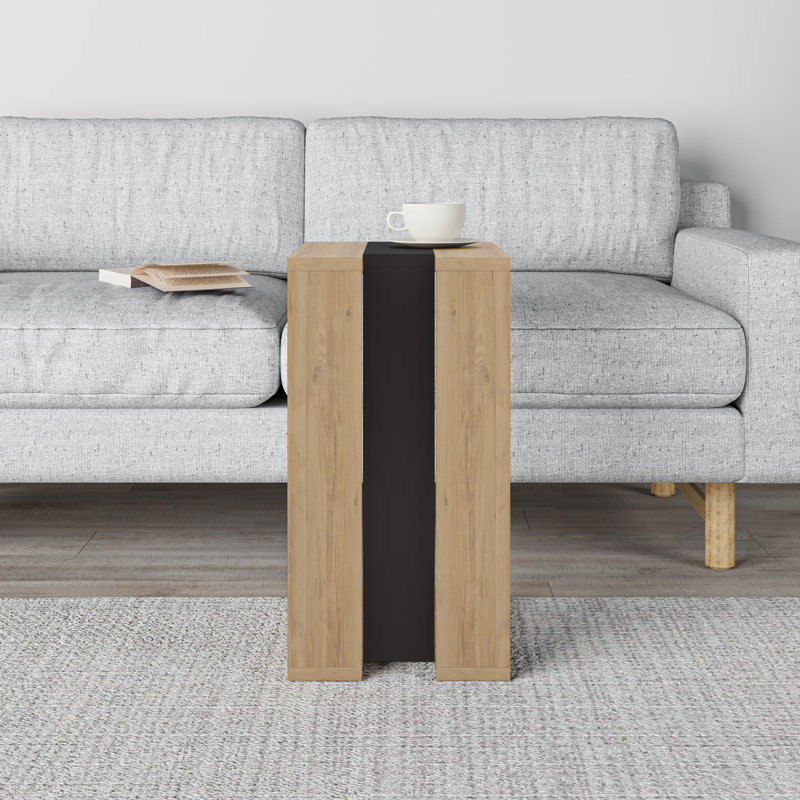 Madelyn Modern Compact C Shape Side Table, Sapphire Oak/Silky Black/Sapphire Oak