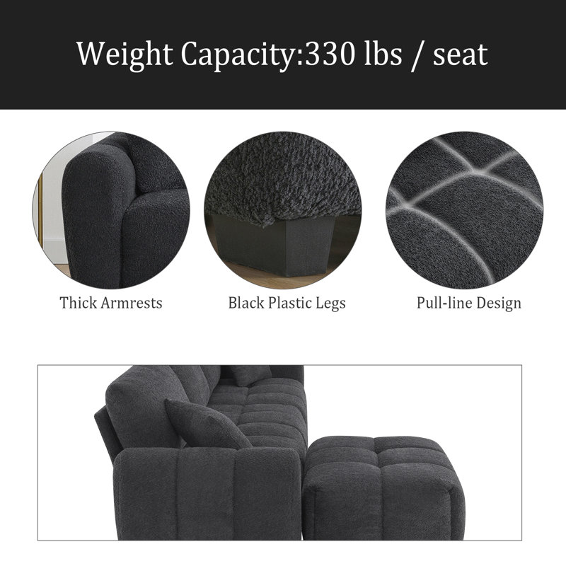 Modular Sectional Sofa, L Shape With Extra-Large Seat, Pull-Line Design, Movable Ottoman, High Density Foam, Free Combination, Sturdy Metal&Wood Frame, Boucle Fabric