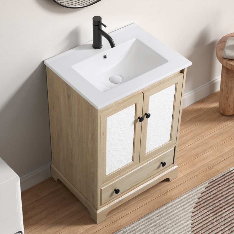 Meuble-lavabo autoportant moderne avec lavabo en céramique et tiroir de rangement