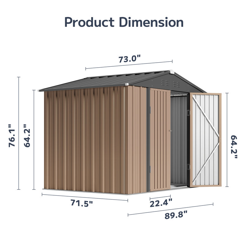 8 ft. x 6 ft. Brown Metal Outdoor Storage Shed with Sloping Roof