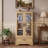 Lighted 2-Door Glass Curio Display Cabinet With Adjustable Shelves, Built-In Drawer, And Included Light Bulb-746388958