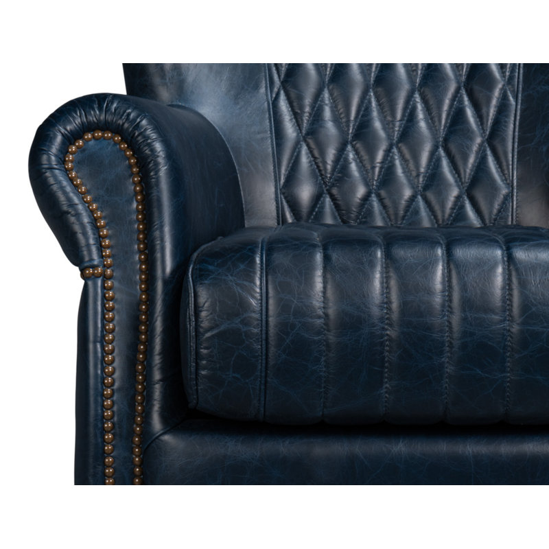 Bugatti Swivel Club Chair, Chateau Blue Genuine Leather
