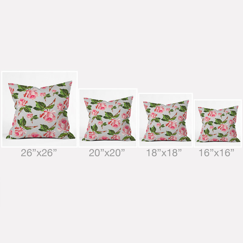 Roses and Stripes Indoor/outdoor Throw Pillow, 18" x 18"