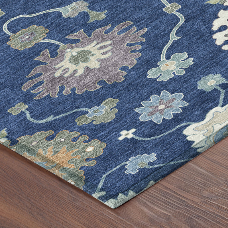 Machine Washable Indoor/Outdoor Chantille ACN2532 Traditional Rug, Navy, Rectangle 5' x 7'6"