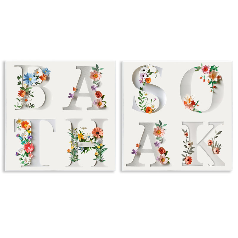 "Relaxing Floral Bathroom", ensemble de 2 impressions sur plaque murale, design par Susan Arnot