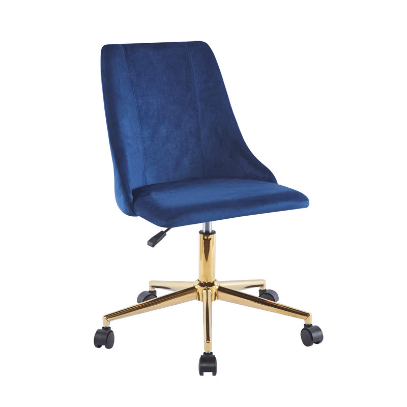 Chaise de bureau rembourrée en velours avec base dorée Torrance, Bleu
