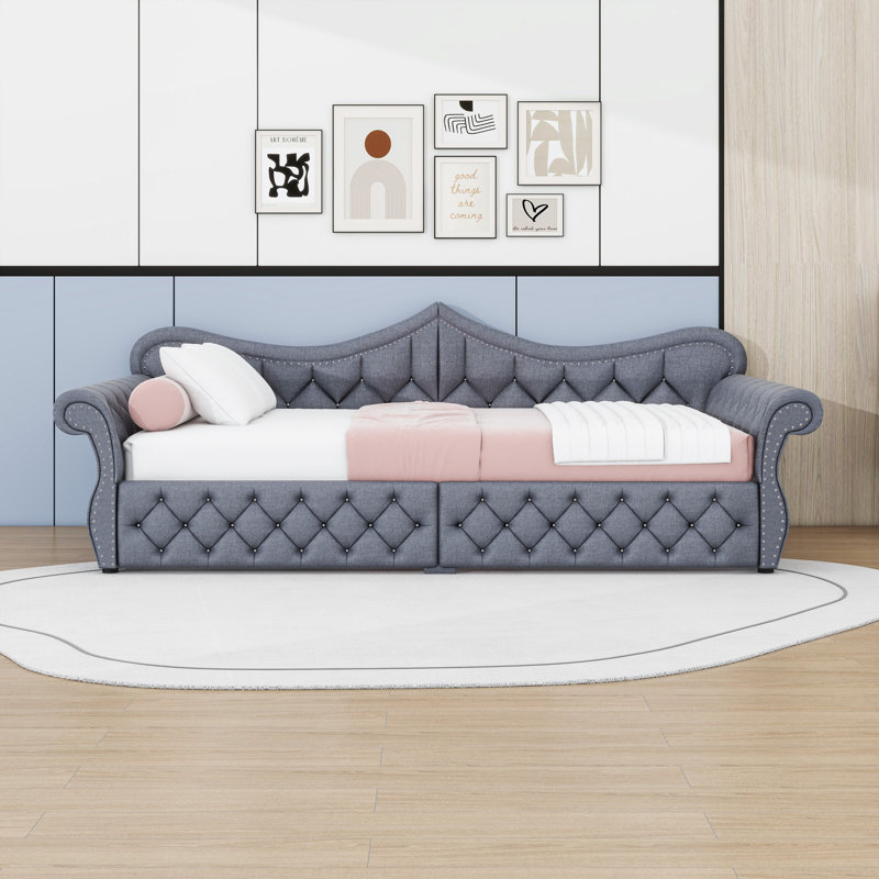 Queen Upholstered Daybed with Built-In LED Light Strips, Gray