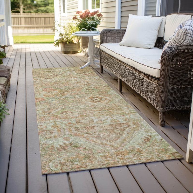 Machine Washable Indoor/Outdoor Cinead ACN1664 Salmon Rug, Runner 2'3" x 7'6"