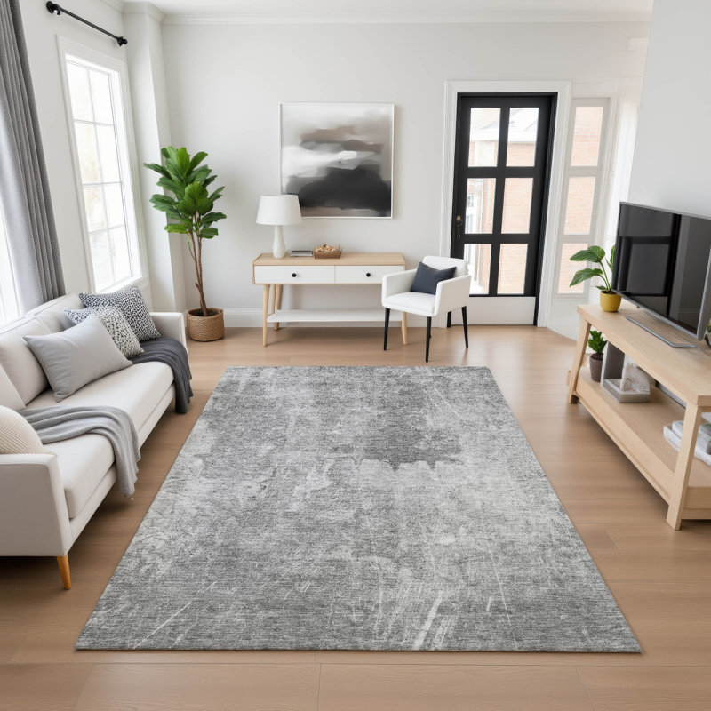Premium Machine Washable Mayfield AMF2226 Abstract Rug, Gray, 3' x 5'