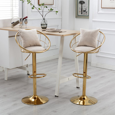 Chaise de bar en velours de 2, rotative à 360 °, réglable, pour la salle à manger et le bar, sièges modernes et tabourets 2 pièces, rotation à 360 degrés, hauteur réglable, chaises en métal robuste