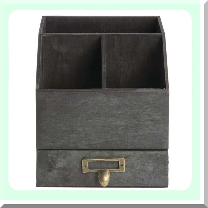 PoplarPro Black Wood Caddy with Drawer Organizer