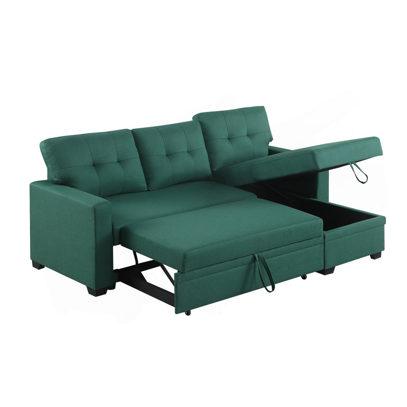 Canapé modulaire convertible rembourré avec méridienne coulissante, Lin vert, Vert