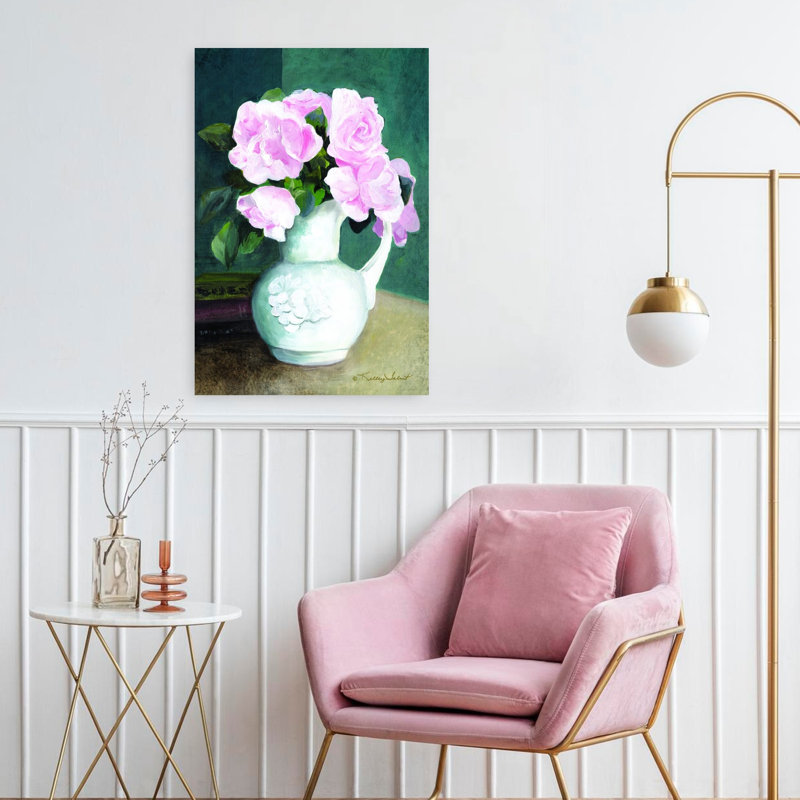 Jolies roses, art floral rétro, H 24 po x l 16 po