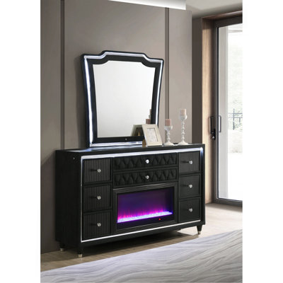 Commode avec miroir à 8 tiroirs noir