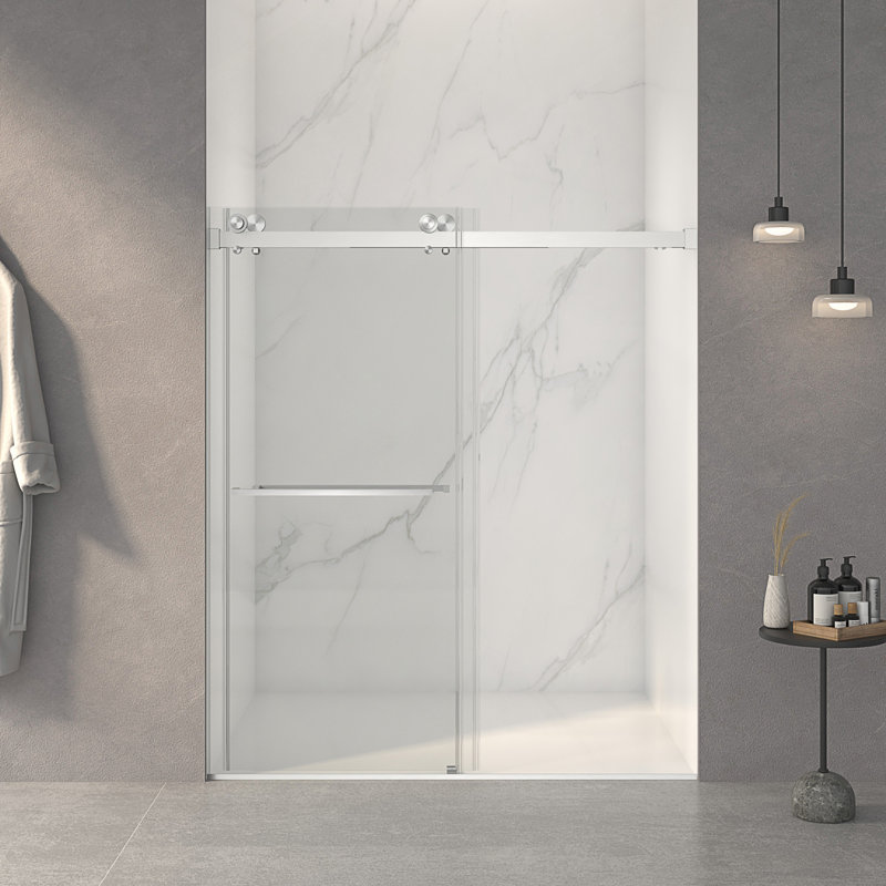 Porte de douche coulissante double sans cadre, Nickel brossé
