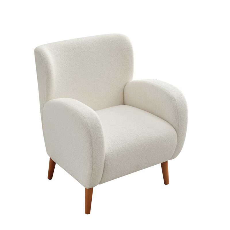 Beige Boucle Wingback Accent Chair with Wood Legs