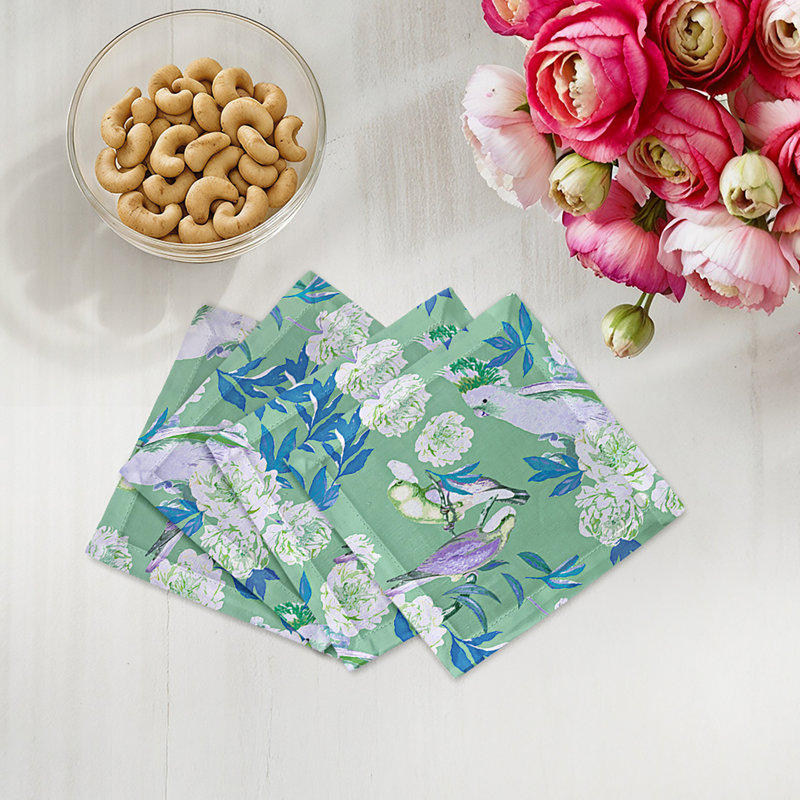 Peony Inspira Cotton Sateen Cocktail Napkins, Tropical