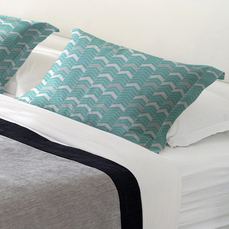 Taie décorative Rhonda, Polyester, Grand, Bleu sarcelle/Gris