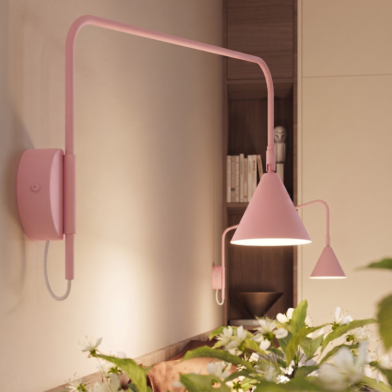 Nox Steel Flush Mounted Sconce, Wall lamp NOX 1 pink with a switch, Pink, 1 Light