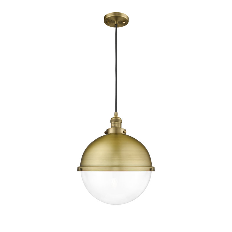 Luminaire suspendu en forme de globe à 1 lumière Analin, Transparent, H 130,13 po x l 7,25 po x P 7,25 po, Laiton brossé