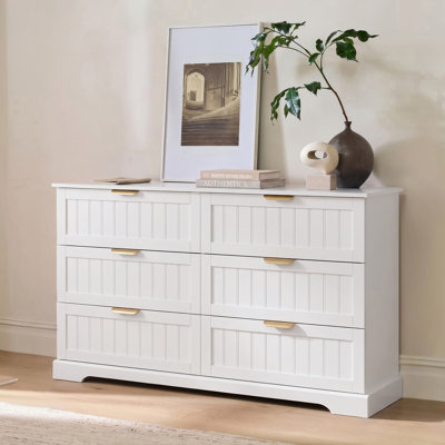 6 Drawers Dresser, 53.15"W Modern Chest of Drawers with Metal Handle