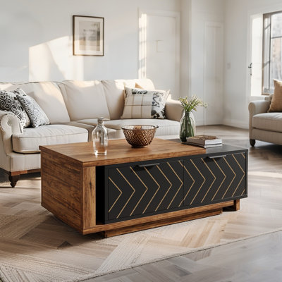 Extendable Coffee Table, Center Table Cocktail Table with 2 Storage Drawers