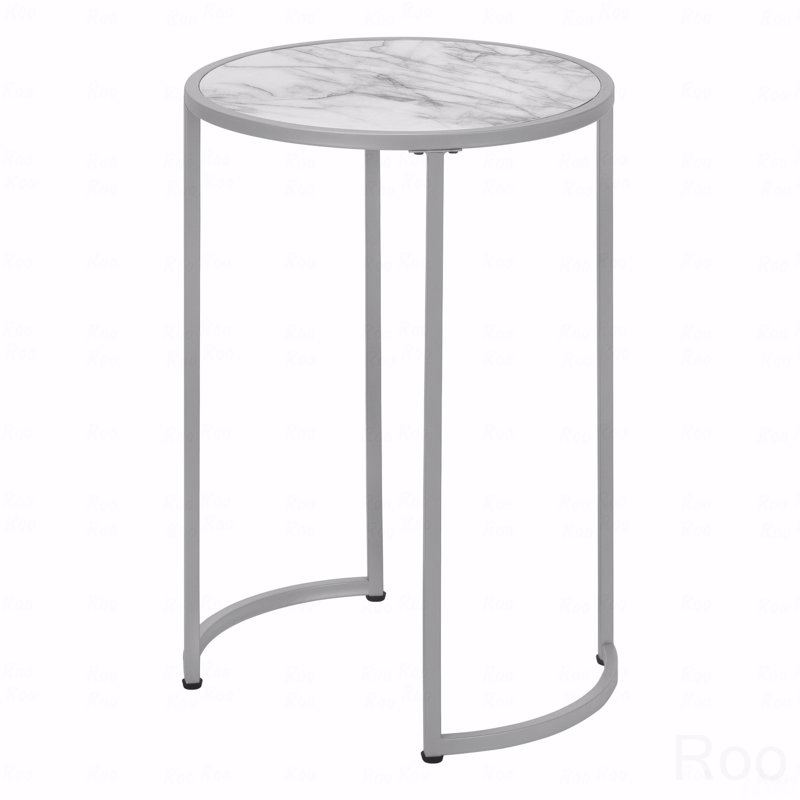 Table d'appoint, table d'appoint, ronde, de bout, de chevet (table de chevet), stratifié aspect marbre blanc, métal gris, contemporain, moderne