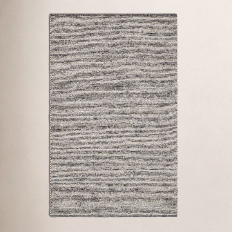 Tapis tissé à la main à rayures mélangées noir / ivoire, Rectangle de 5 pi x 8 pi