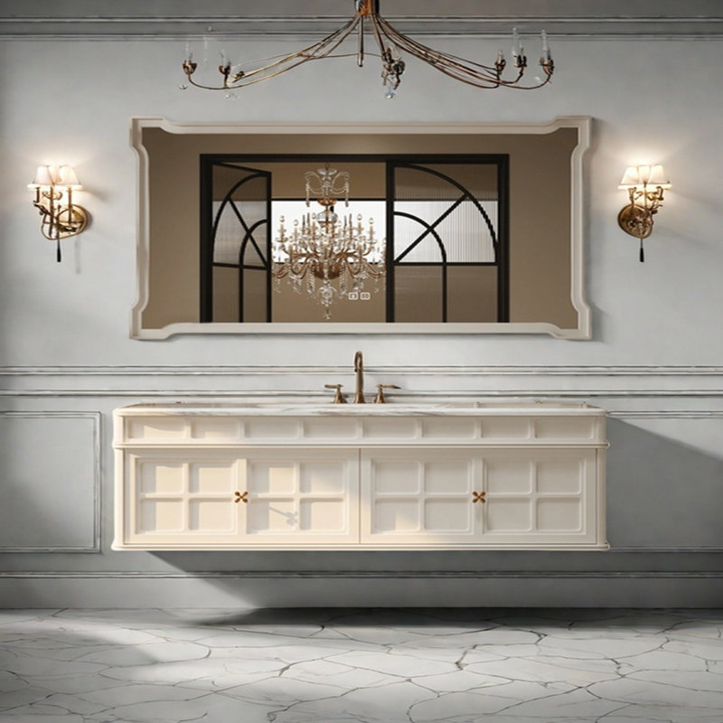 Armoire de salle de bain rétro française, H 19,6 po x l 70,8 po x P 21,6 po