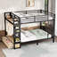 Grand lit superposé en métal pour les adolescents avec tablettes de rangement, tiroirs et panneau perforé, noir