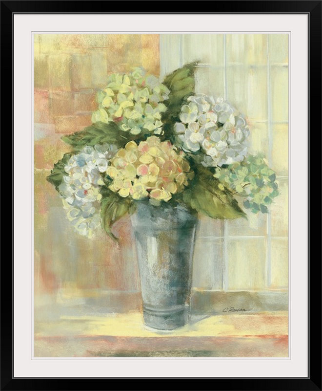 «Yellow Hydrangea» - reproduction, H 23 po x l 20 po x P 1 po, Cadre noir
