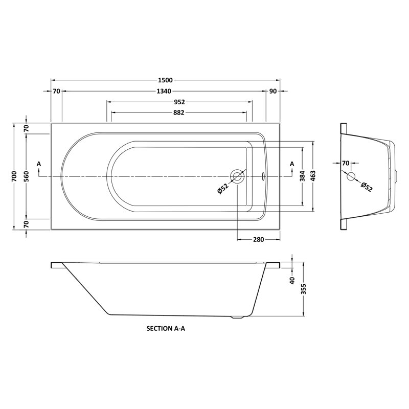 Barmby x Soaking Acrylic Bathtub, 160cm x 70cm