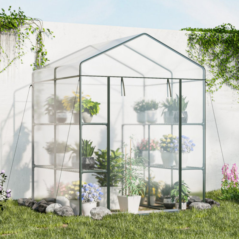 Costway Portable Mini Greenhouse With 3 Tiers 8 Shelves Roll-up Zippered Door For Plants