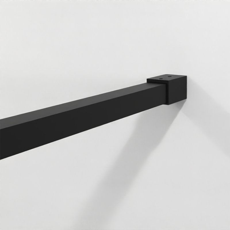 46" X 72" Shower Screen For Walk-In - Black, Tempered Glass, Reliable Support Frame Black Glass With Adjustable Bar