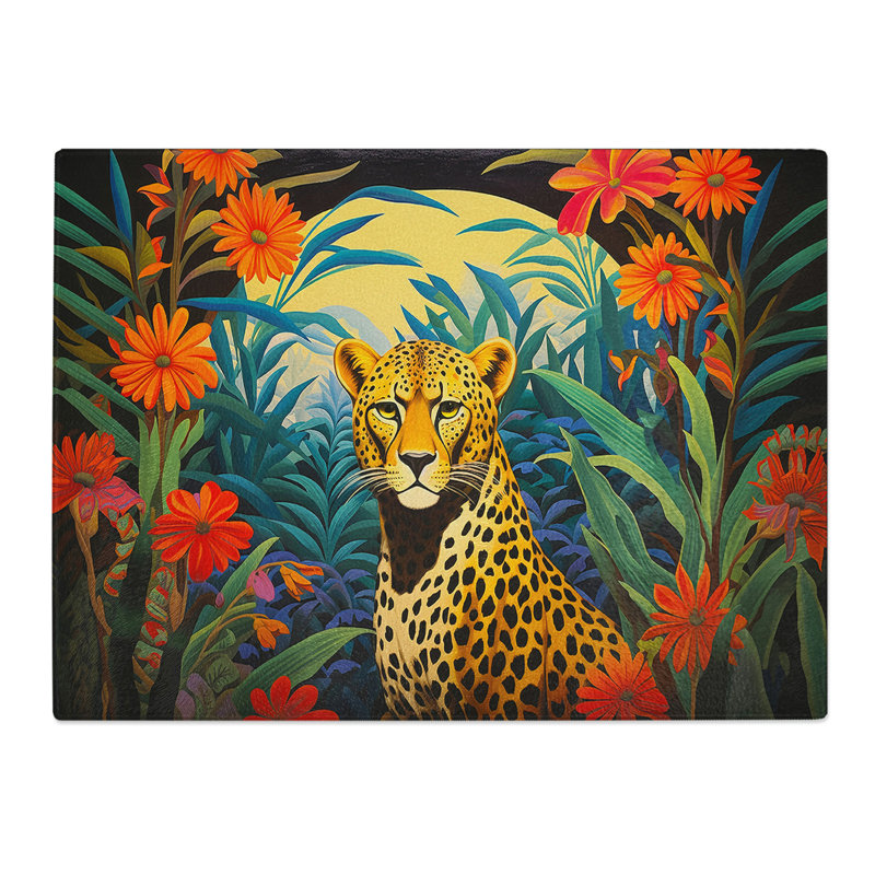 Cheetah Art Deco  Glass Chopping Board