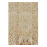Rug & Kilim’S Distressed European Rug In Beige-Brown & Gold Florals