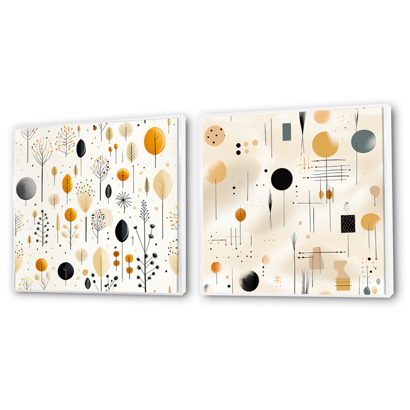 Elberton - Ensemble de 2 collages carrés botaniques abstraits, Cadre flottant blanc, H 16 po x l 33 po
