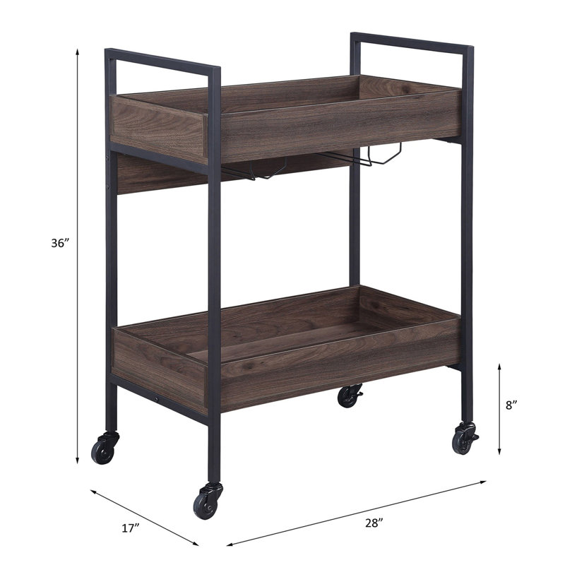 Rectangular Serving Cart With 2 Tier Shelf