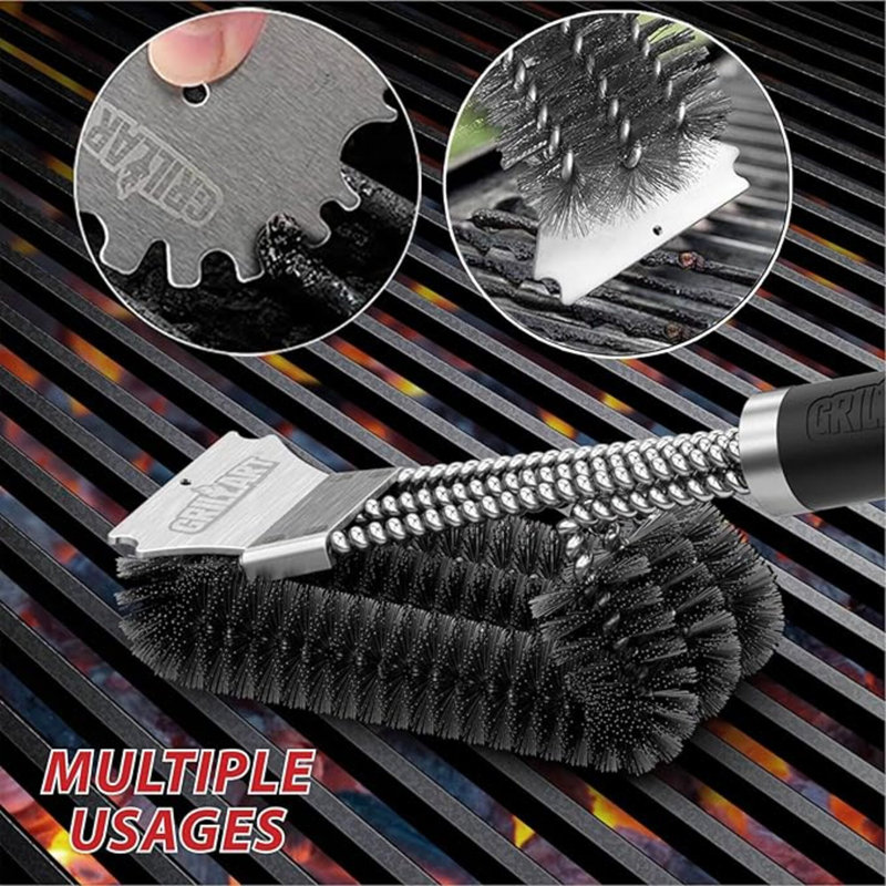 Brosse et grattoir pour barbecue, ensemble de brosses de nettoyage pour barbecue, épurateur de fil sécuritaire, accessoires de nettoyage de barbecue universels pour toutes les grilles