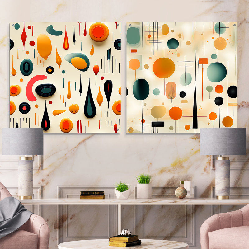 Crosslyn - Ensemble de 2 verres muraux abstraits en acrylique Mid-Century, H 36 po x l 73 po