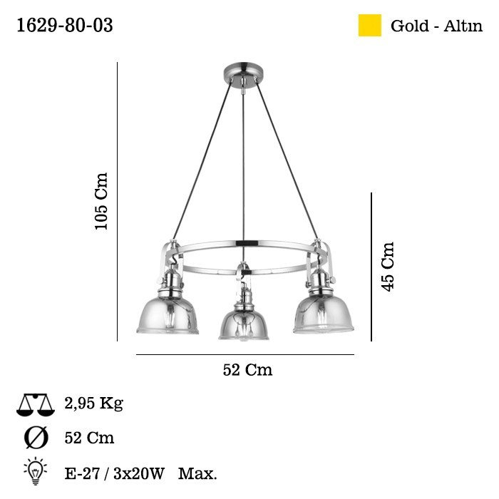 Antique Lacquer Chandelier, Adjustable Height 17.7 to 41.3 Inches | Metal Body with Glass Cap, Base Plate 4.5 x 4.5 x 1.2 Inches | Socket Type: 3 x E27 Max 40W (Bulb Not Included) | Elegant Lighting for Home Decor