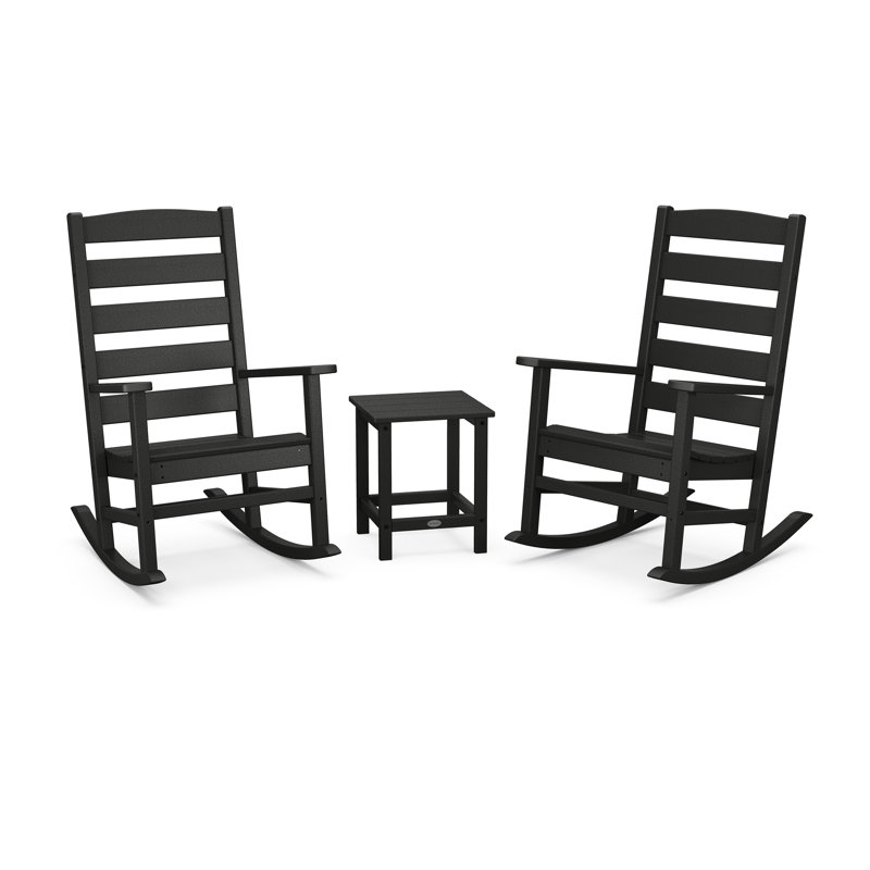 POLYWOOD x Sol 72 Jamarion 3-Piece Porch Rocking Chair Set, Black