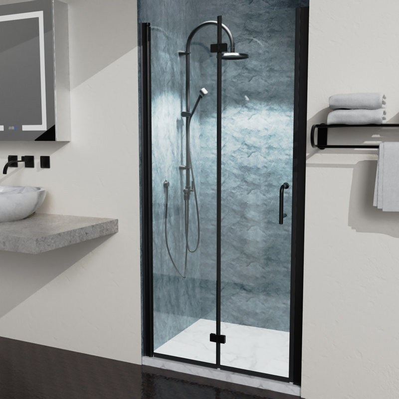 Matte Black Frameless Bifold Shower Door with Clear Glass