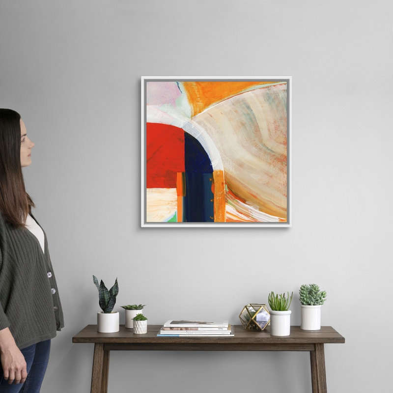 Blue Orange I - Painting on Canvas, 26" H x 26" W x 1.75" D, White Framed Canvas