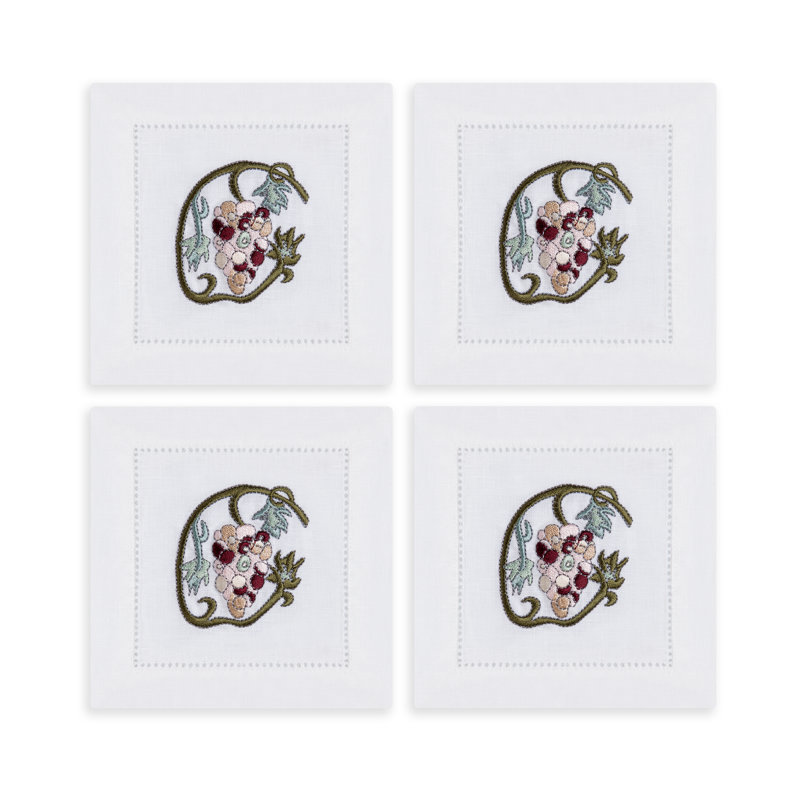 Fruit Motif Embroidered Linen Cocktail Napkins