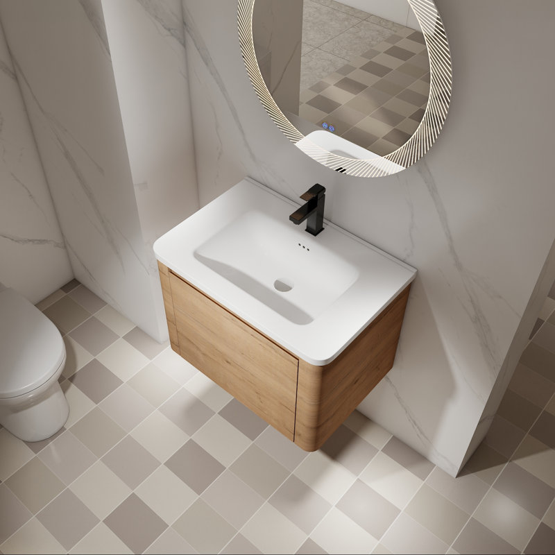 Meuble-lavabo mural moderne avec lavabo en céramique et porte à fermeture en douceur, 28"