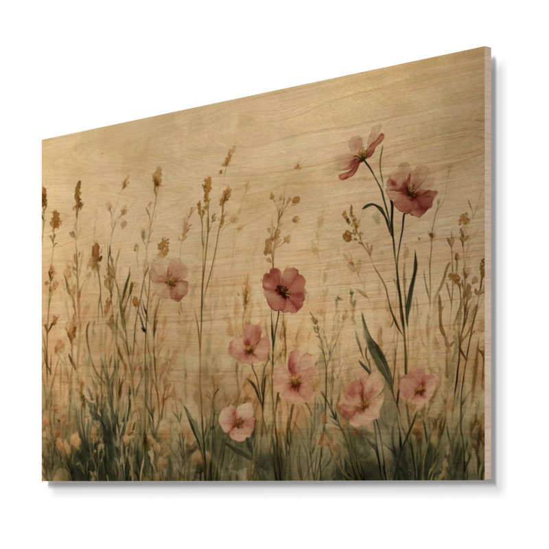 Décoration murale Blush Field Whisper I - Botanique en bois, H 18 po x l 24 po, Rectangle
