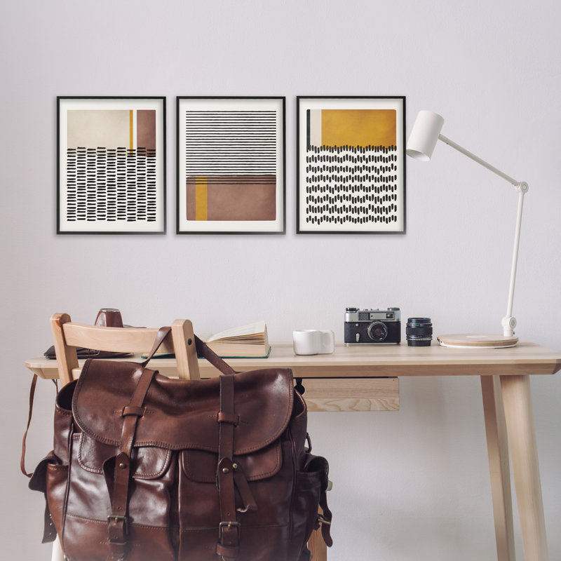  «Natural Lines», ensemble abstrait de 3 giclées par JJ Design House, LLC., H 18 po x l 12 po, Giclée encadrée noir minuit