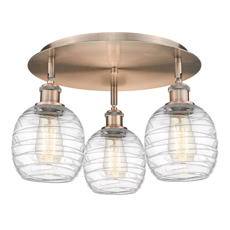 Plafonnier semi-encastré en verre Alve, Tourbillon déco, Cuivre antique